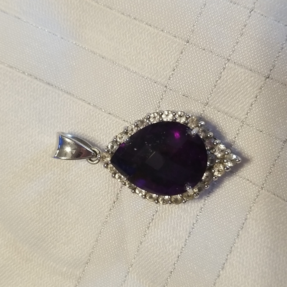 💥AFRICAN AMETHYST w/wh.topaz 16.00 Ct Solitaire 925SS J#11